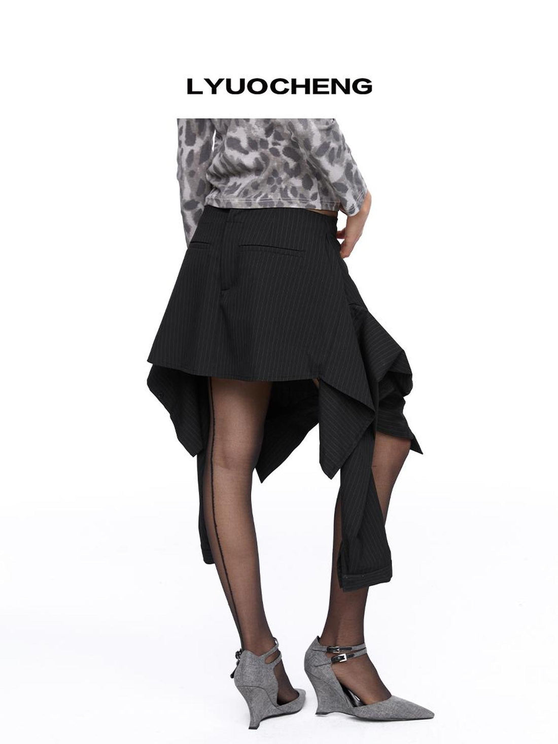 LYUOCHENG Reversible Stripe Shirt Dress With Detachable Skirt