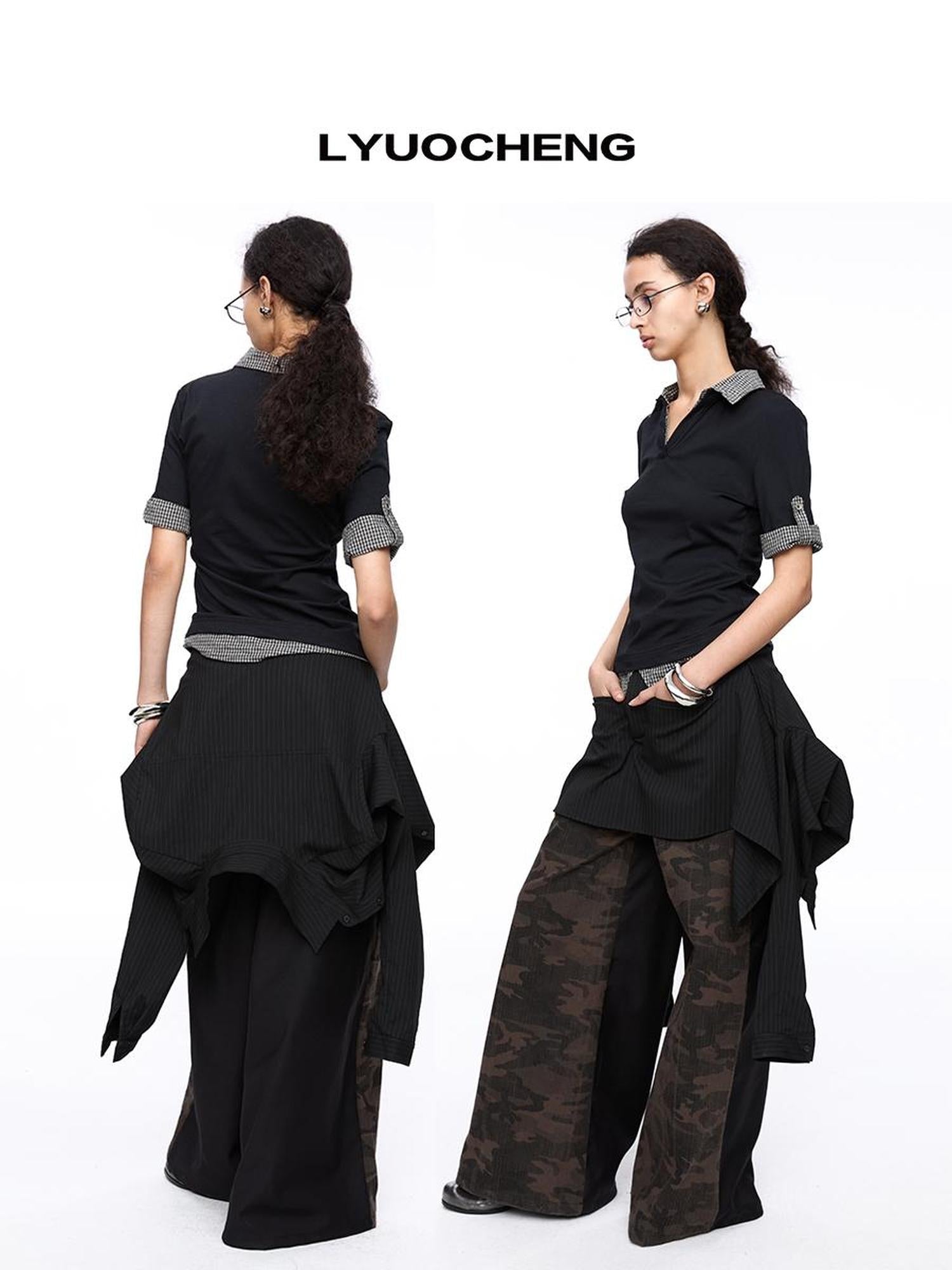 LYUOCHENG Reversible Stripe Shirt Dress With Detachable Skirt