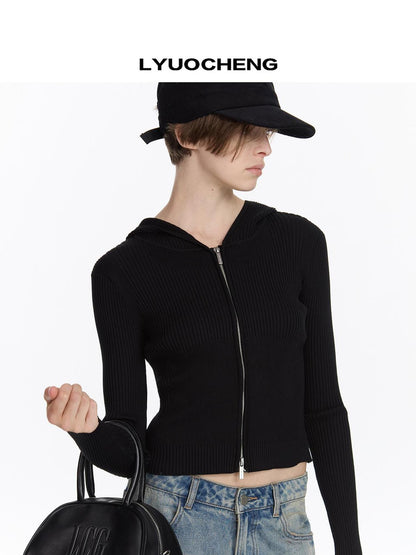 LYUOCHENG Ribbed Knit Zip Hoodie
