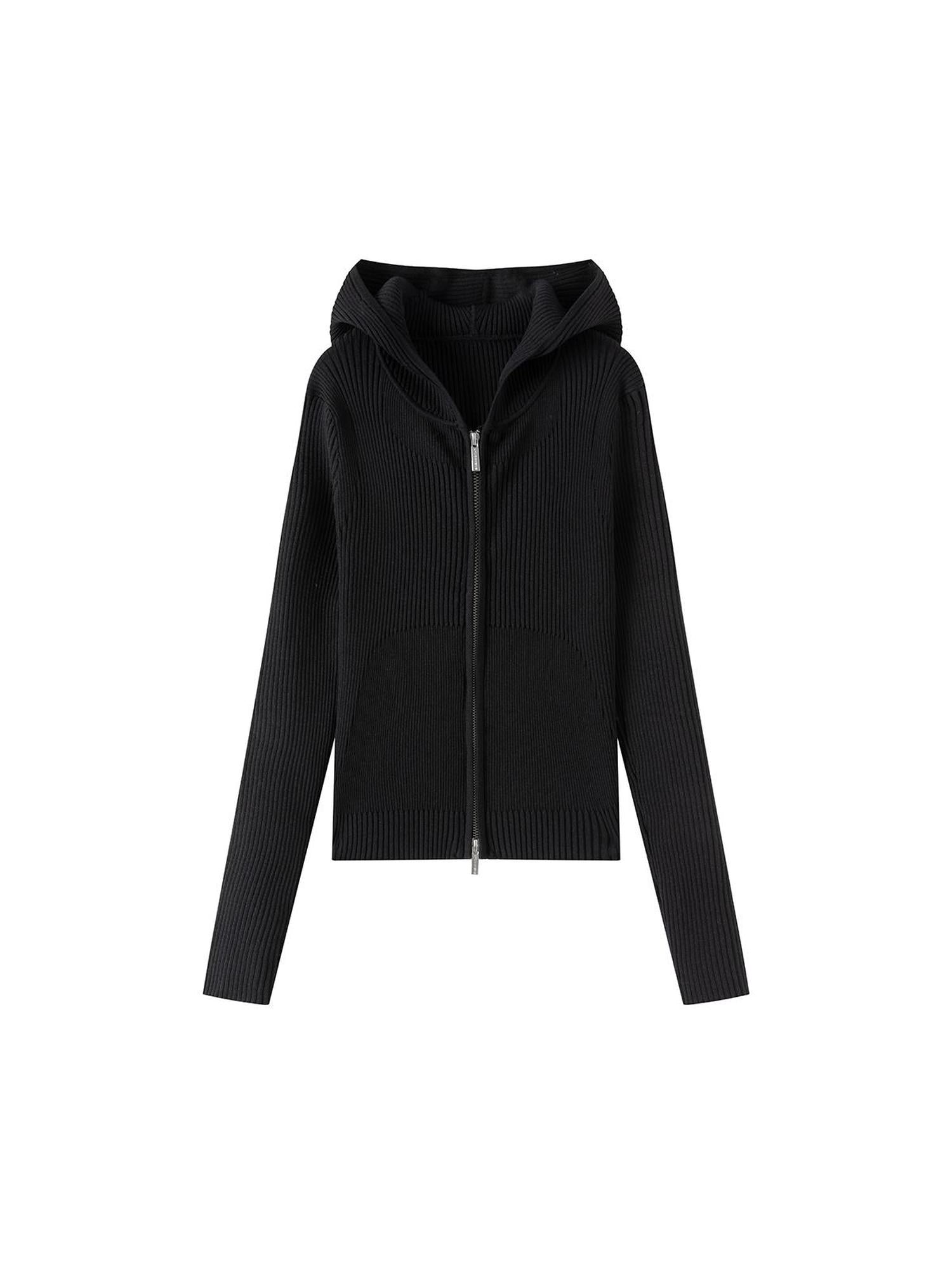 LYUOCHENG Ribbed Knit Zip Hoodie