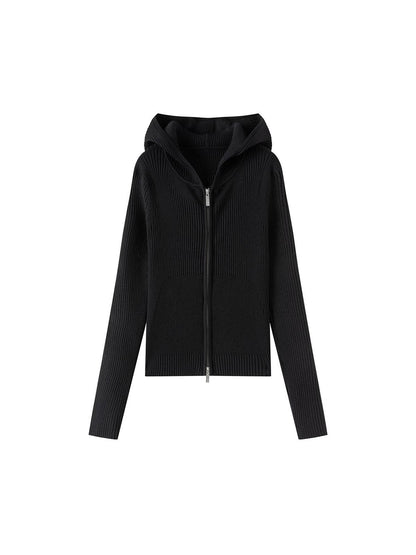 LYUOCHENG Ribbed Knit Zip Hoodie