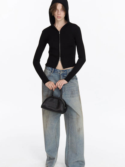 LYUOCHENG Ribbed Knit Zip Hoodie