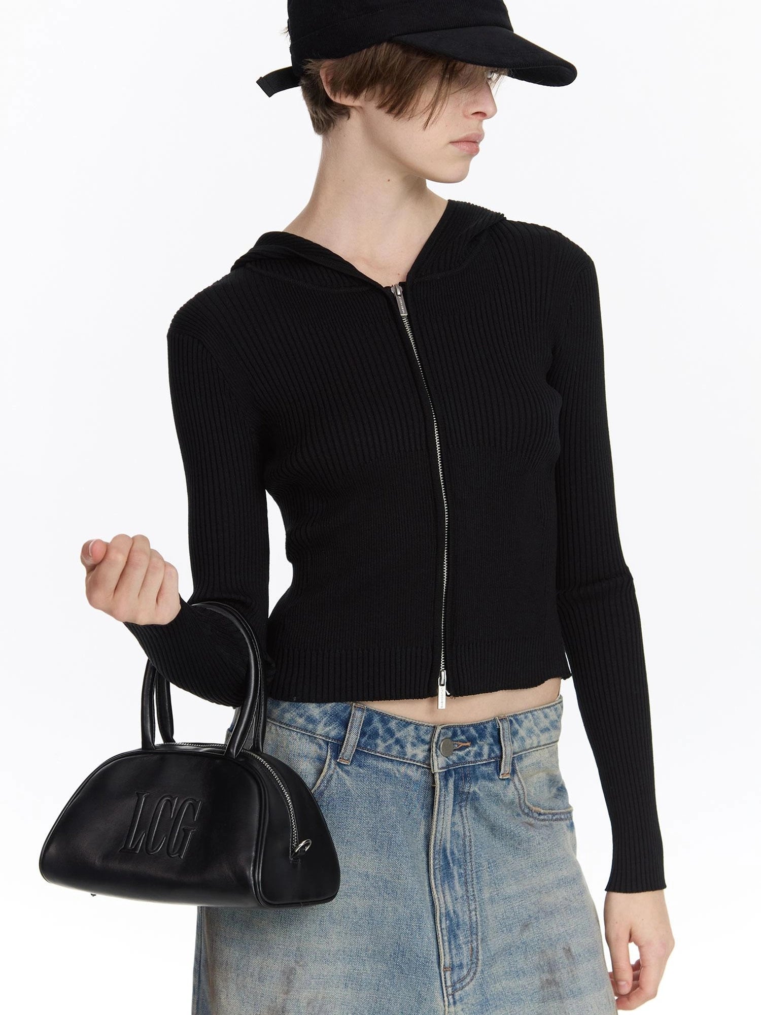 LYUOCHENG Ribbed Knit Zip Hoodie