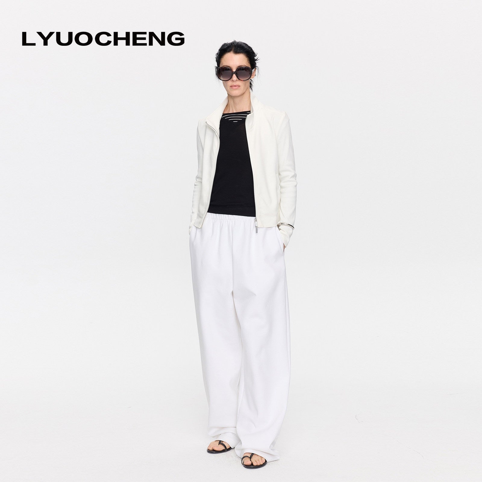 LYUOCHENG_Ribbed_Splice_Minimalist_Zipper_Cropped_Women&