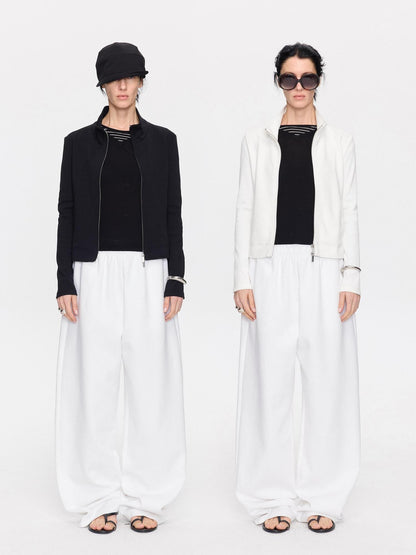 LYUOCHENG Ribbed Splice Minimalist Zipper Cropped Women&