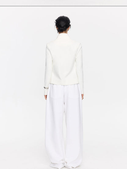 LYUOCHENG Ribbed Splice Minimalist Zipper Cropped Women&