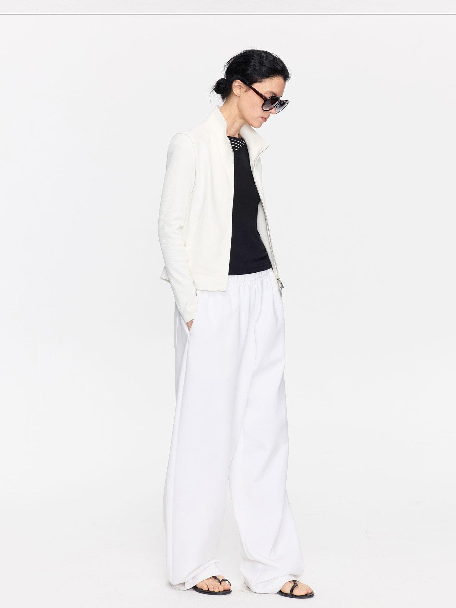 LYUOCHENG Ribbed Splice Minimalist Zipper Cropped Women&