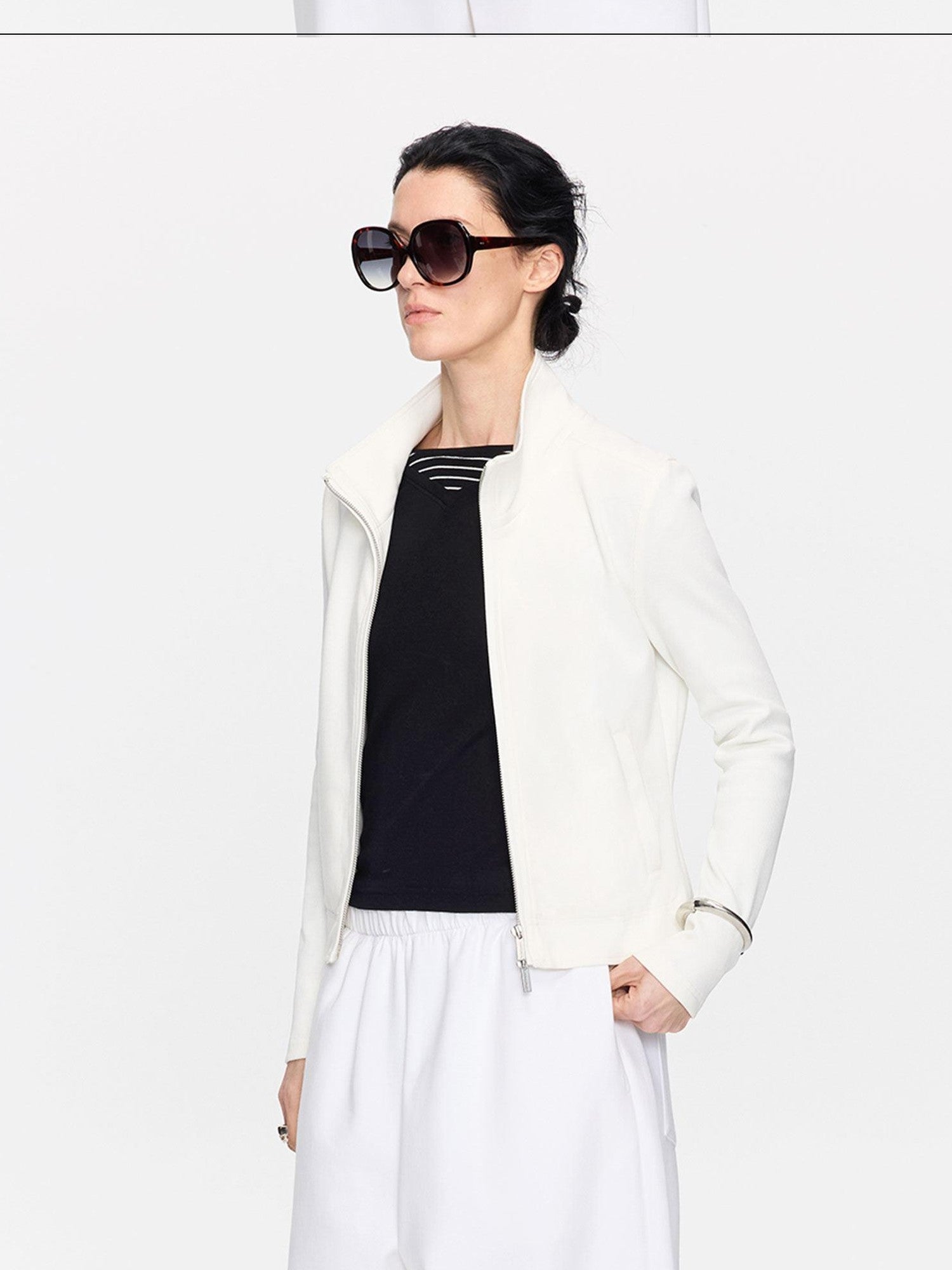 LYUOCHENG Ribbed Splice Minimalist Zipper Cropped Women&