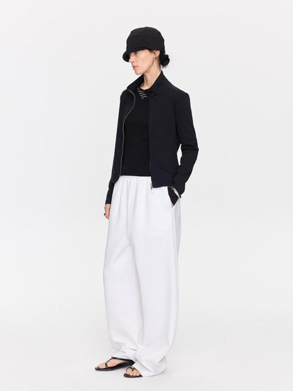 LYUOCHENG Ribbed Splice Minimalist Zipper Cropped Women&