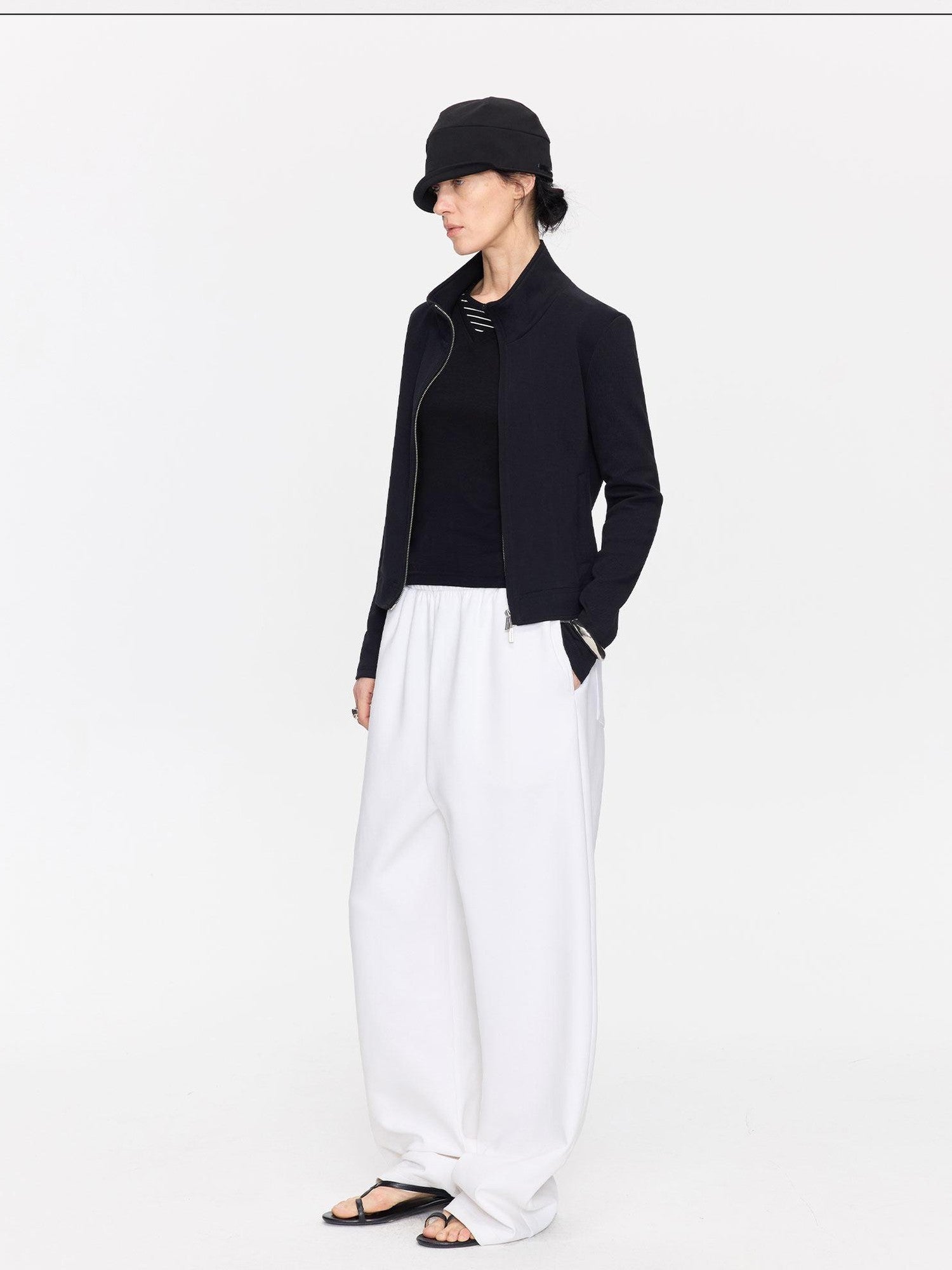 LYUOCHENG Ribbed Splice Minimalist Zipper Cropped Women&