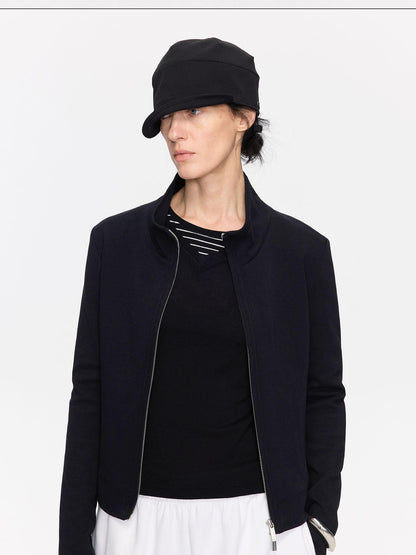 LYUOCHENG Ribbed Splice Minimalist Zipper Cropped Women&