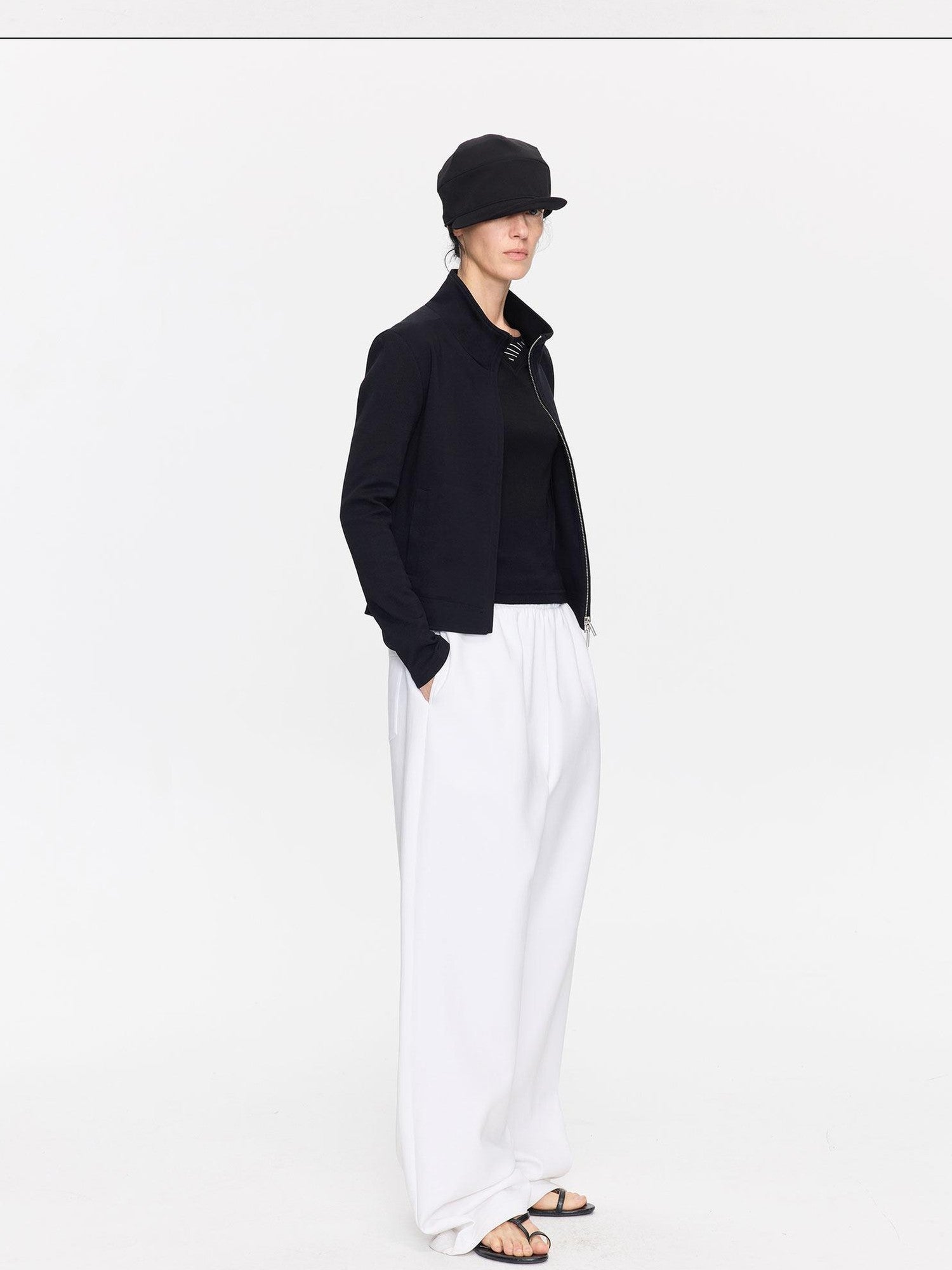 LYUOCHENG Ribbed Splice Minimalist Zipper Cropped Women&