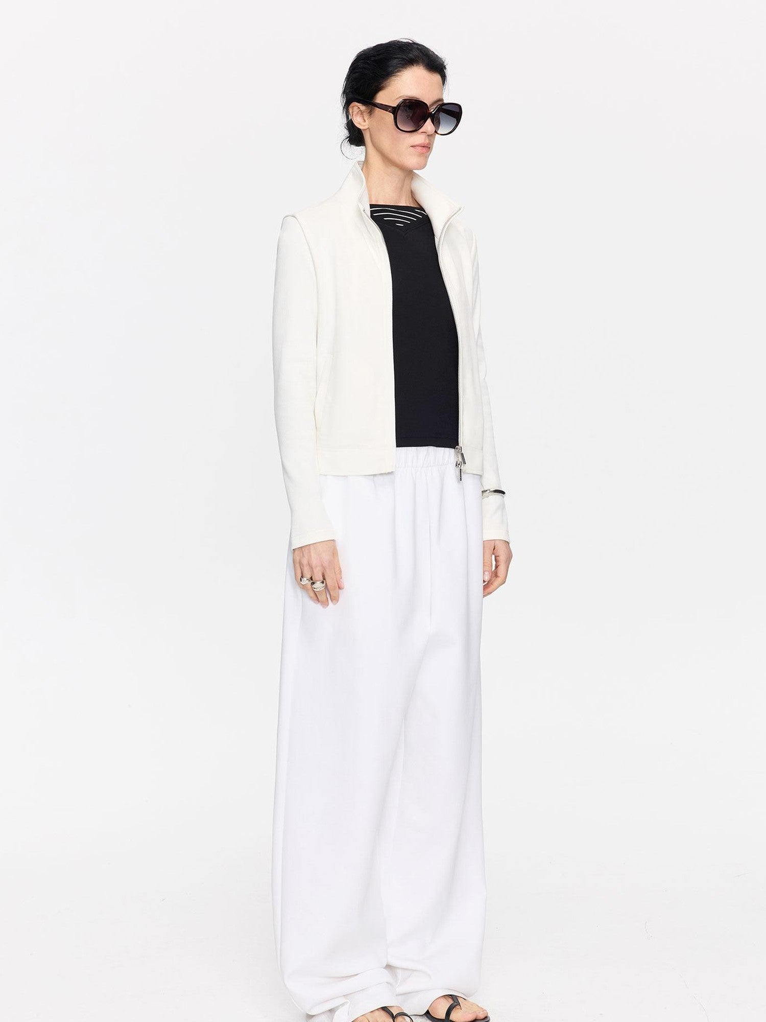LYUOCHENG Ribbed Splice Minimalist Zipper Cropped Women&