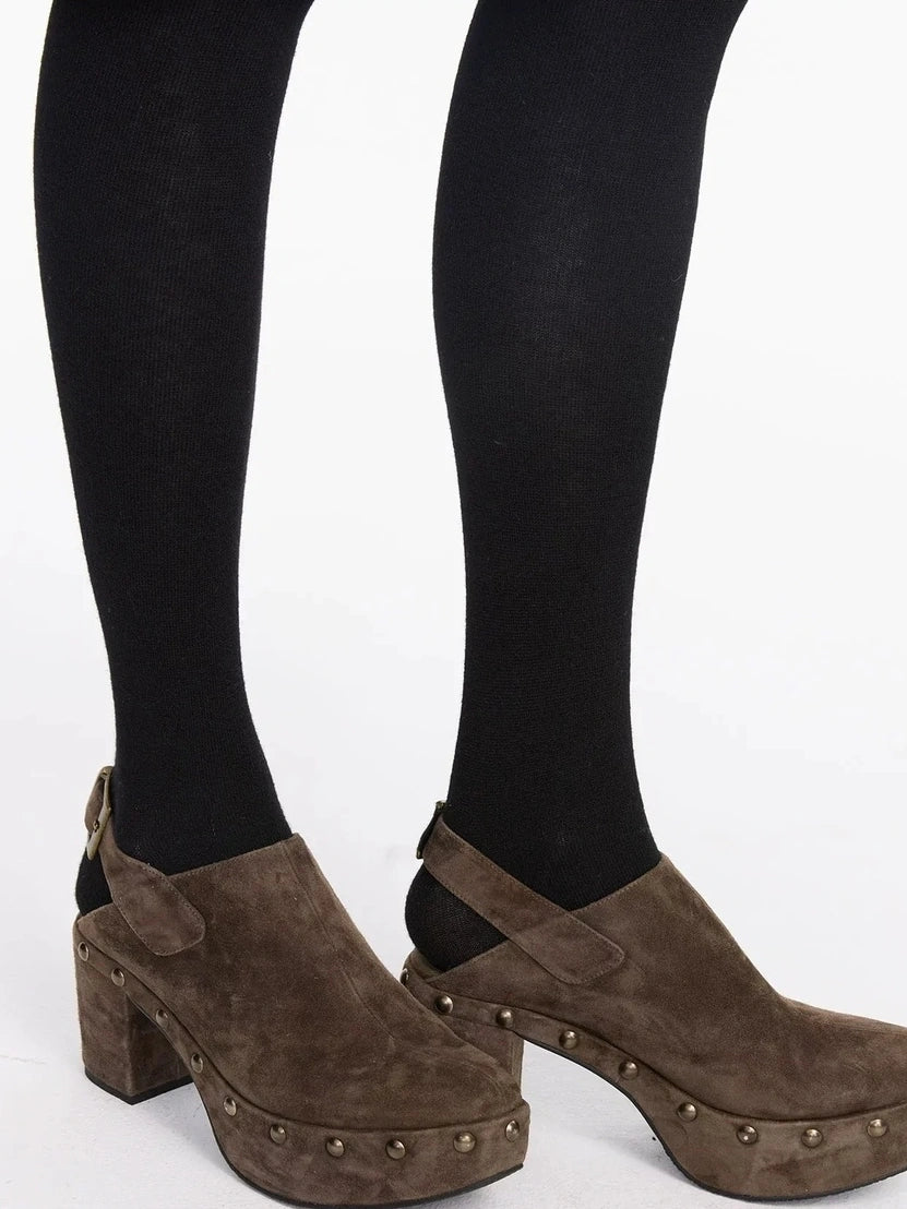 LYUOCHENG Rivet Studded Suede Wedge Boots In Brown