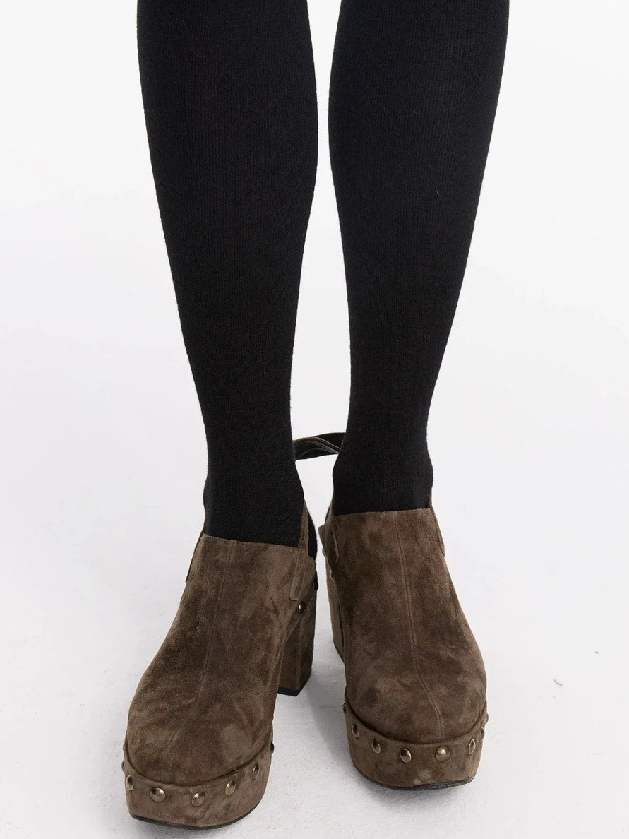 LYUOCHENG Rivet Studded Suede Wedge Boots In Brown