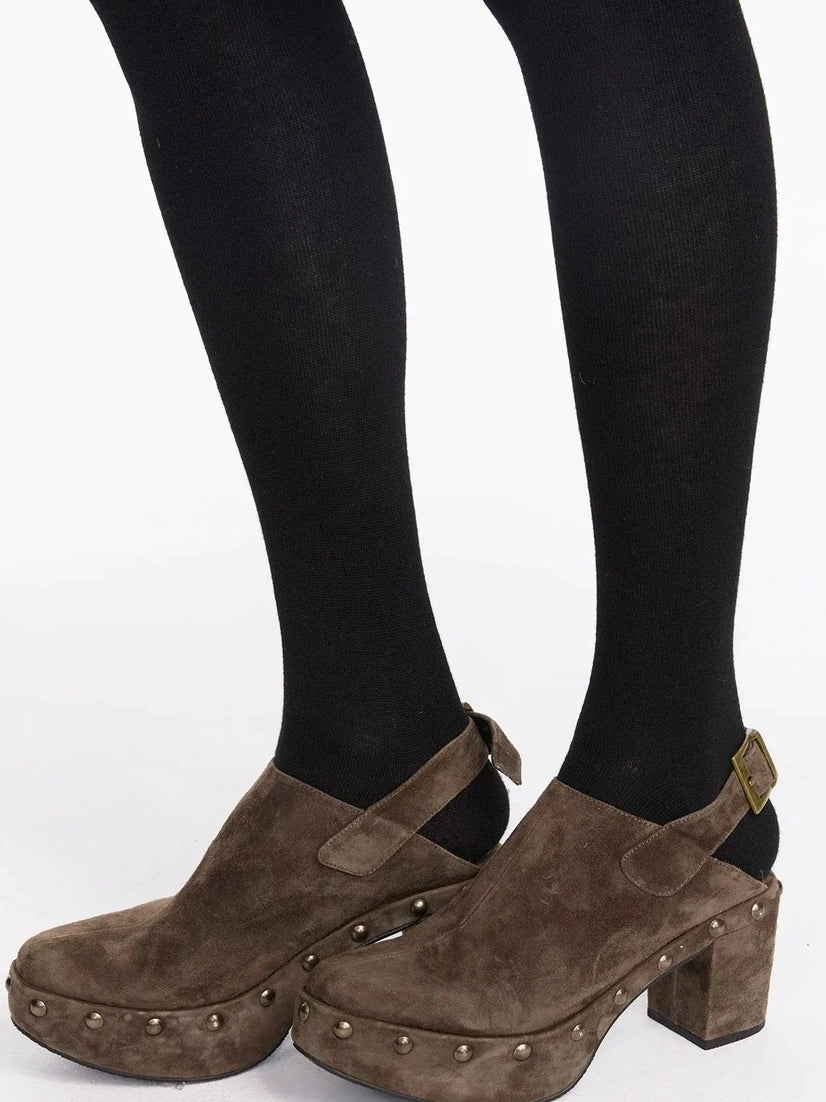 LYUOCHENG Rivet Studded Suede Wedge Boots In Brown