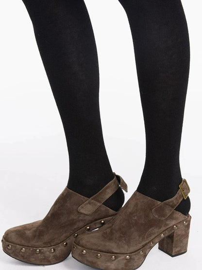 LYUOCHENG Rivet Studded Suede Wedge Boots In Brown