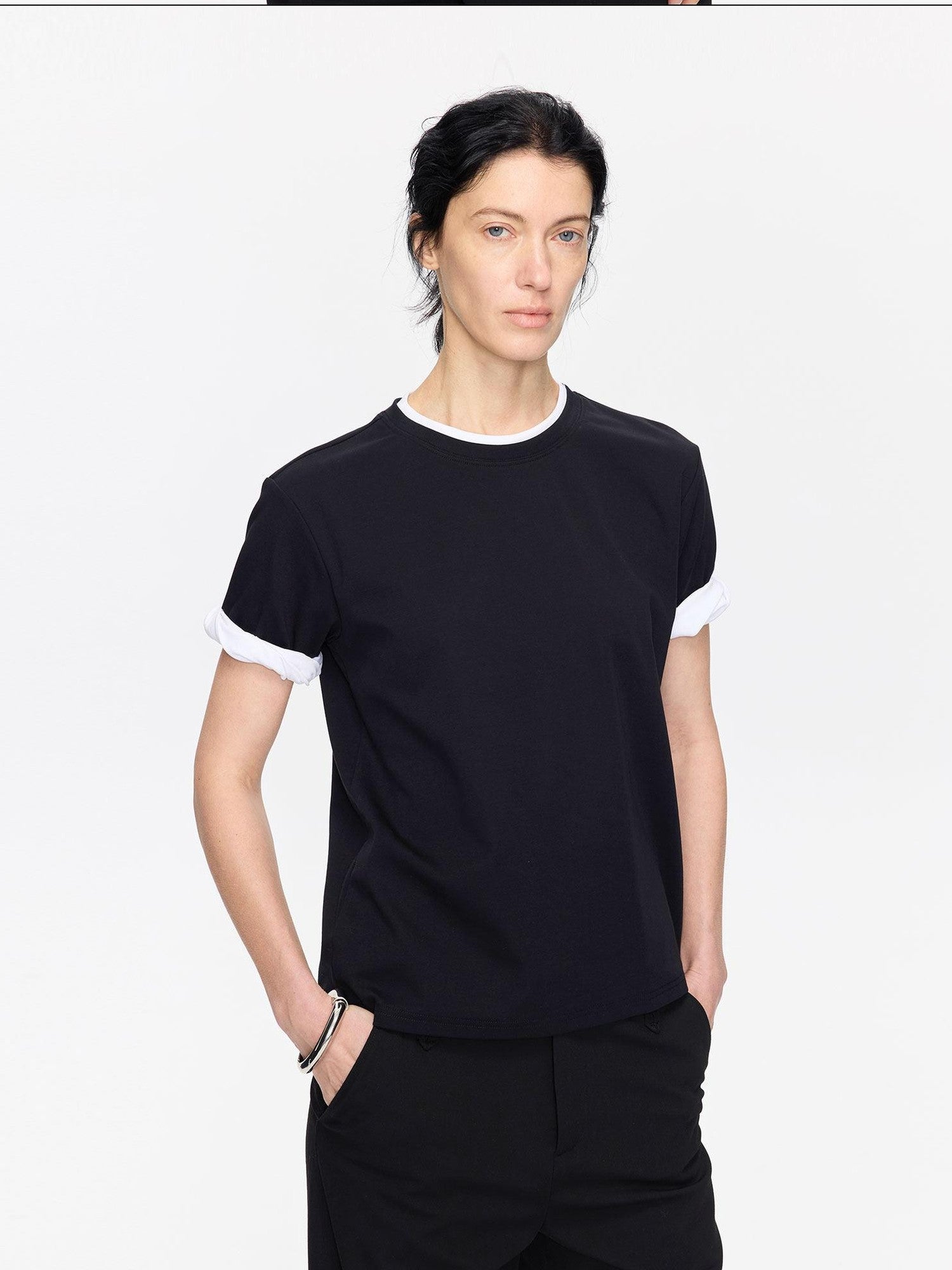 LYUOCHENG Rolled Hem Colorblock Shirring Women&