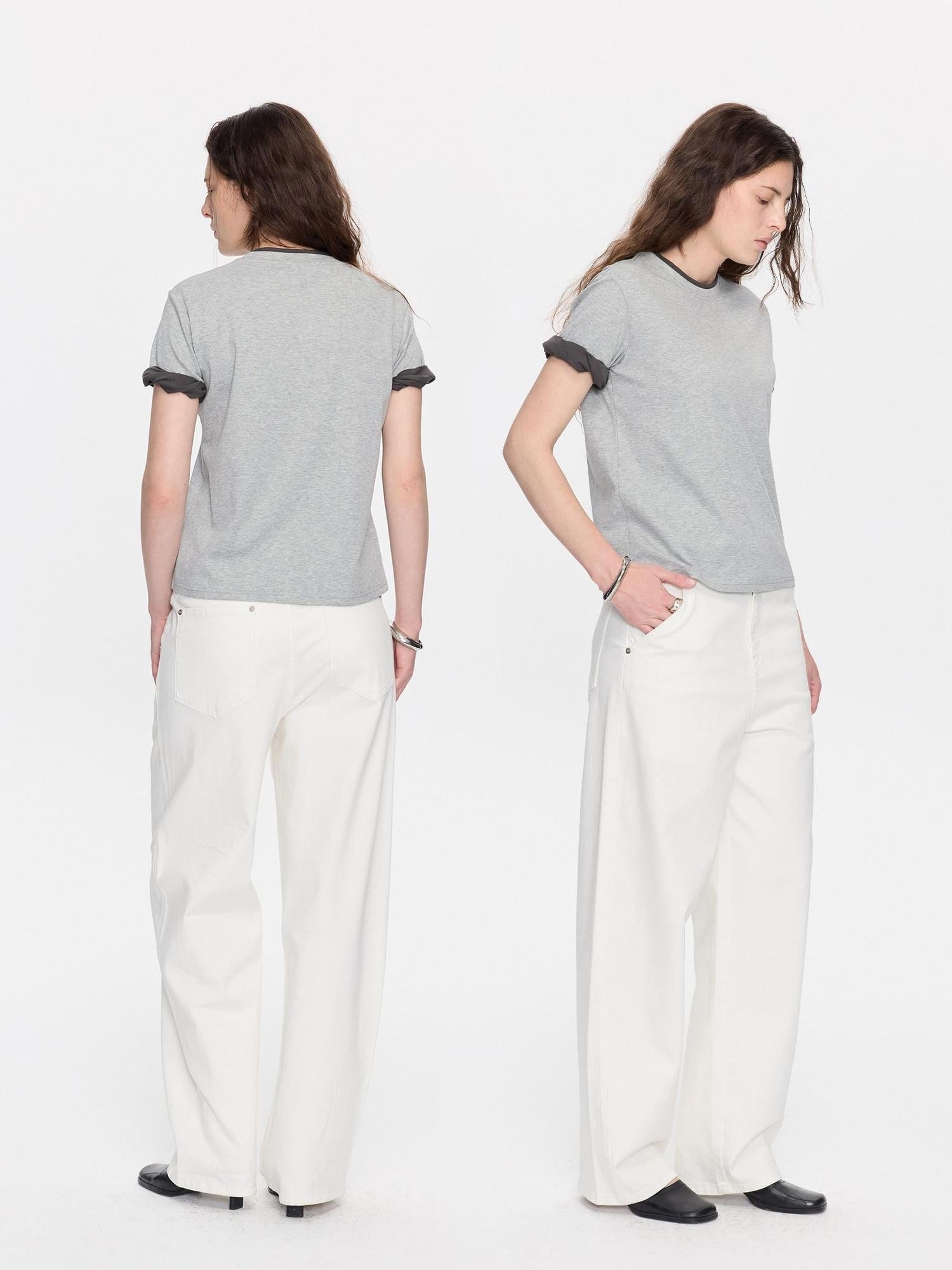 LYUOCHENG Rolled Hem Colorblock Shirring Women&