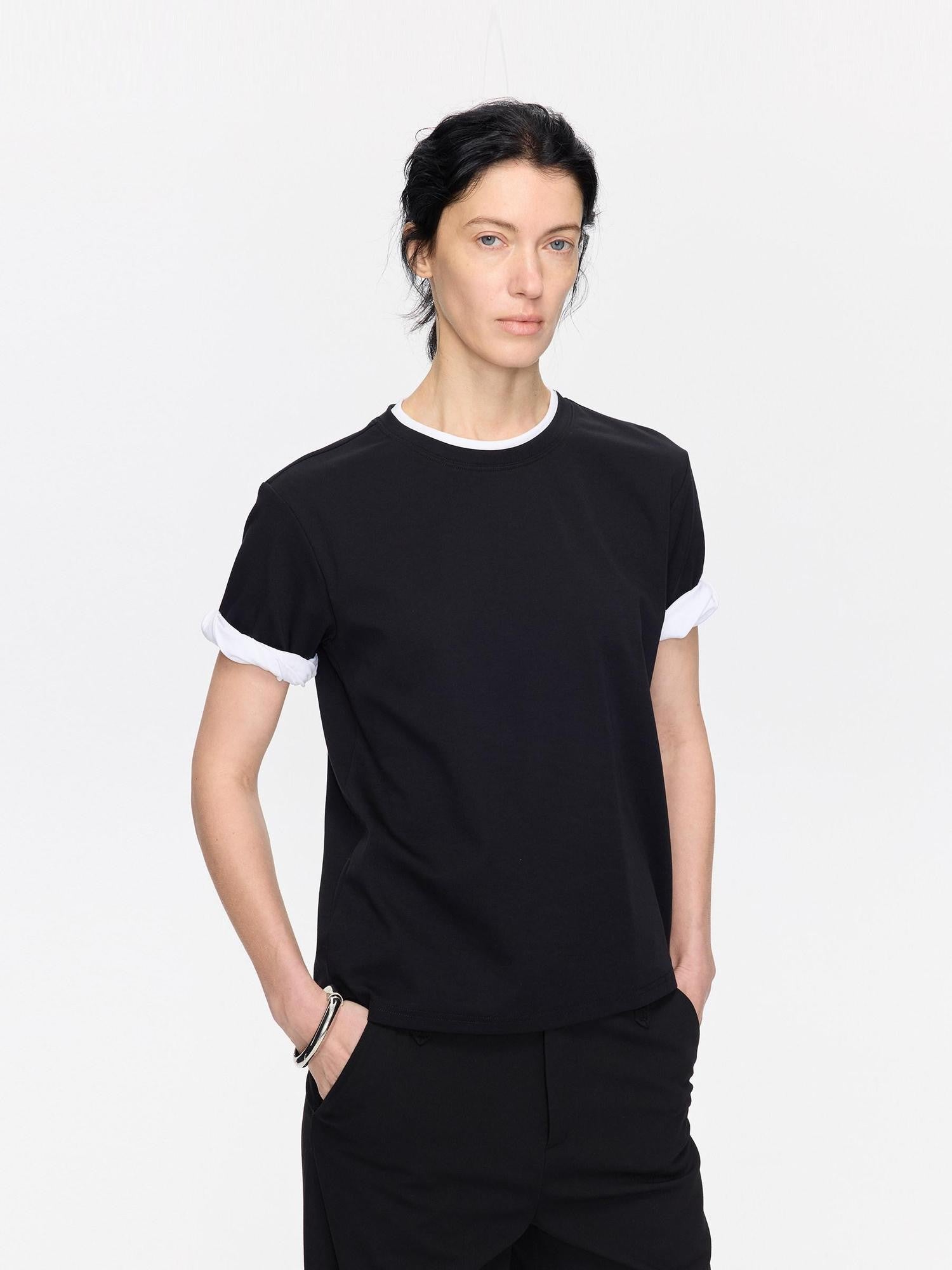 LYUOCHENG Rolled Hem Colorblock Shirring Women&