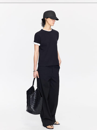 LYUOCHENG Rolled Hem Colorblock Shirring Women&