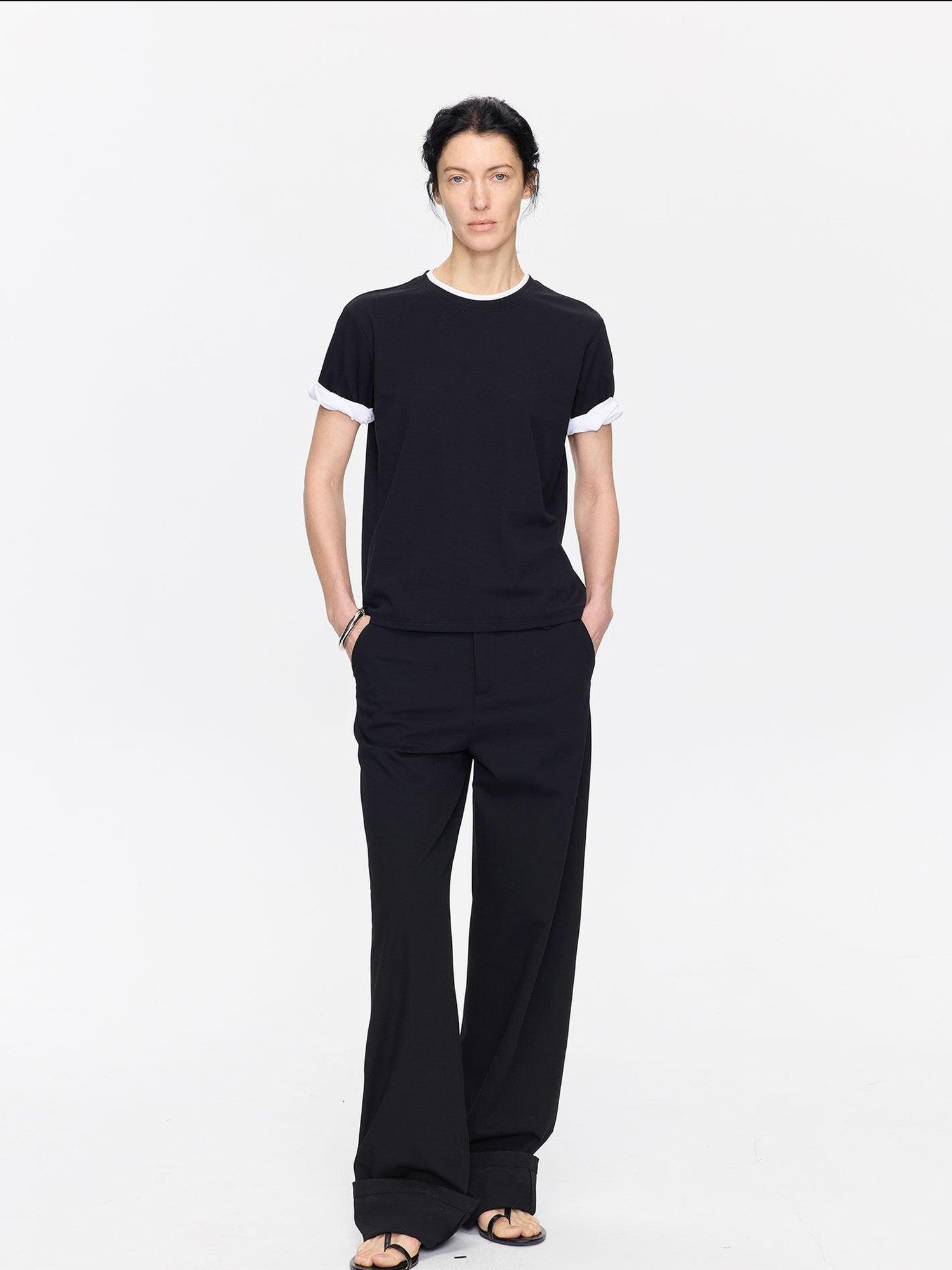 LYUOCHENG Rolled Hem Colorblock Shirring Women&