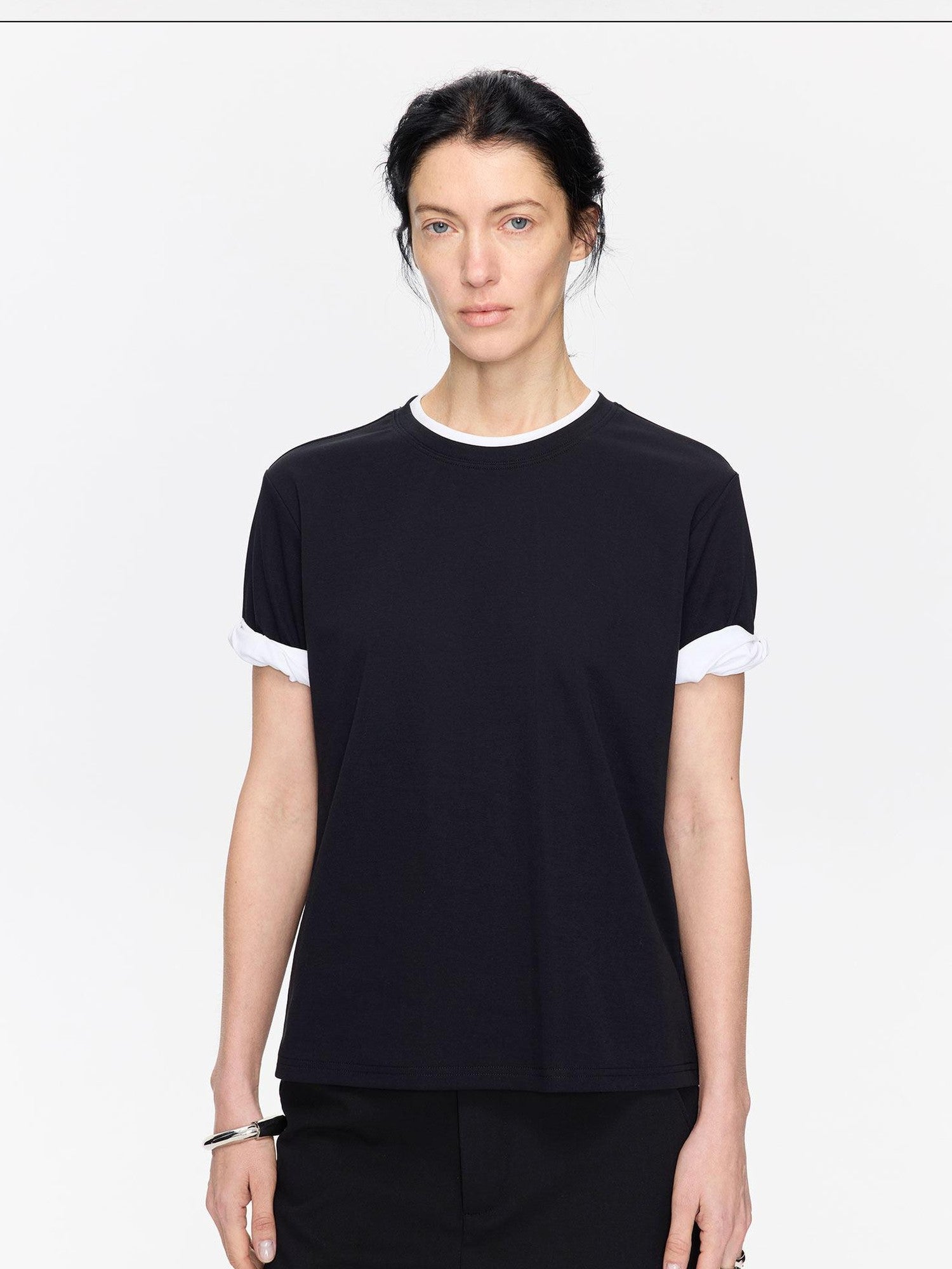 LYUOCHENG Rolled Hem Colorblock Shirring Women&