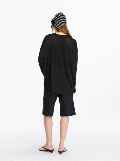 LYUOCHENG Round Neck Long Sleeve Loose Tencel Comfort Top