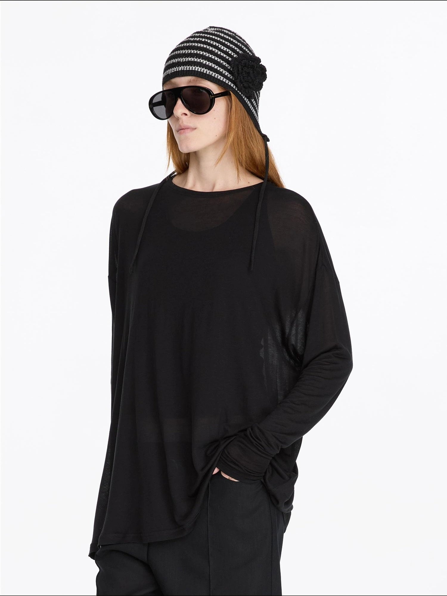LYUOCHENG Round Neck Long Sleeve Loose Tencel Comfort Top