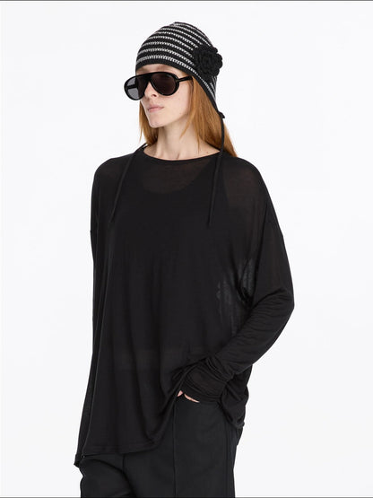 LYUOCHENG Round Neck Long Sleeve Loose Tencel Comfort Top