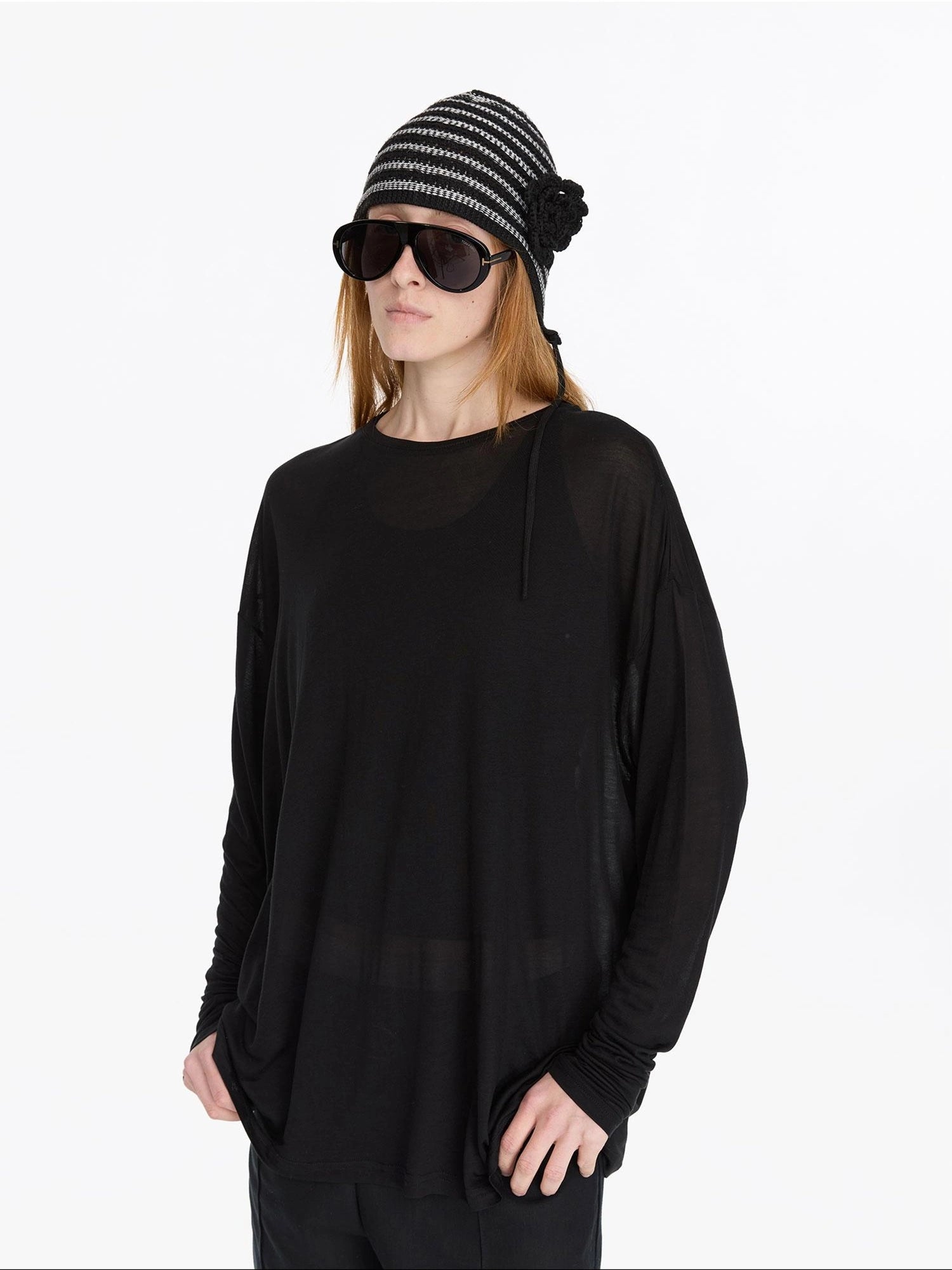 LYUOCHENG Round Neck Long Sleeve Loose Tencel Comfort Top
