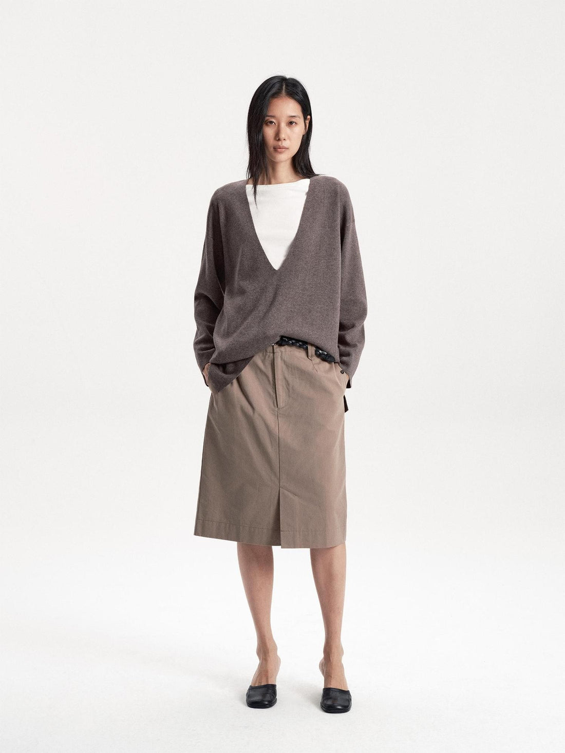 LYUOCHENG Sand Wash Front Slit Straight Lyocell Cotton Women&