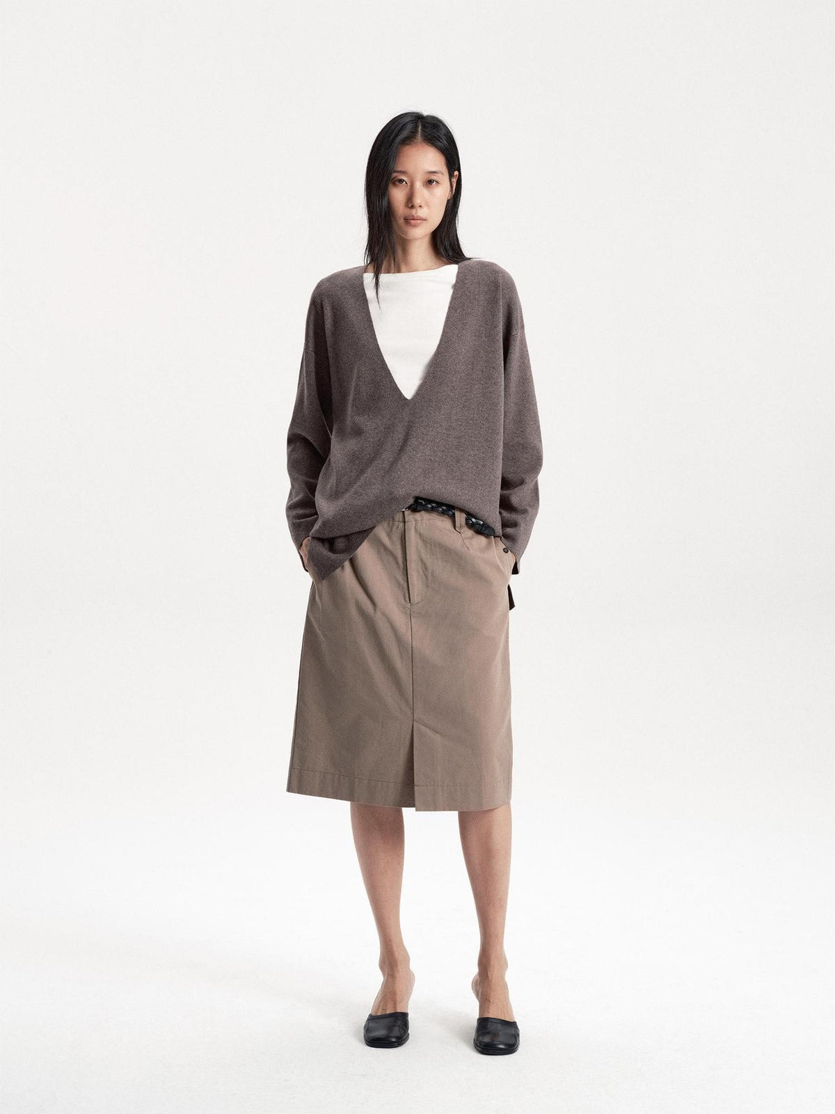LYUOCHENG Sand Wash Front Slit Straight Lyocell Cotton Women&