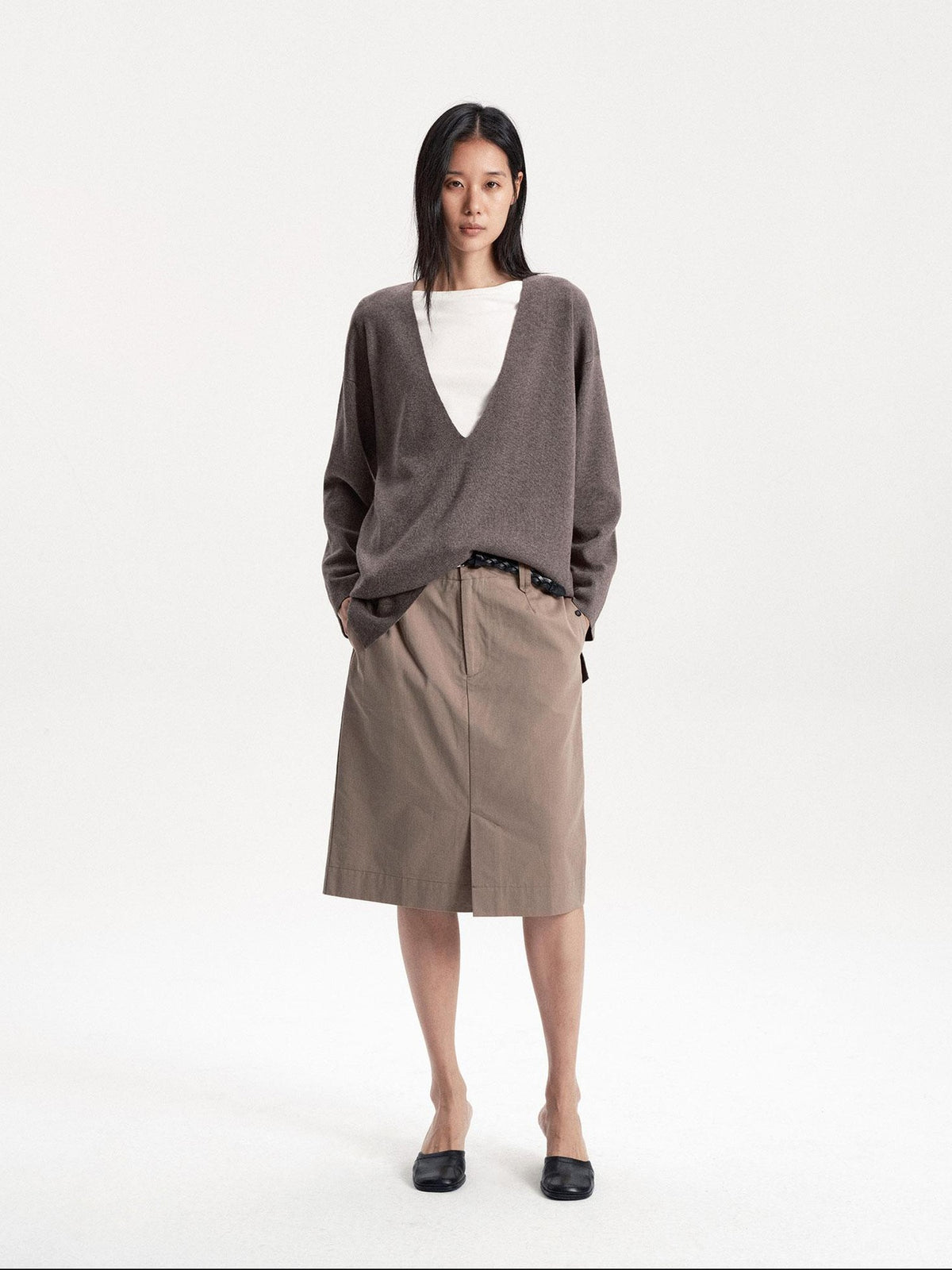 LYUOCHENG Sand Wash Front Slit Straight Lyocell Cotton Women&
