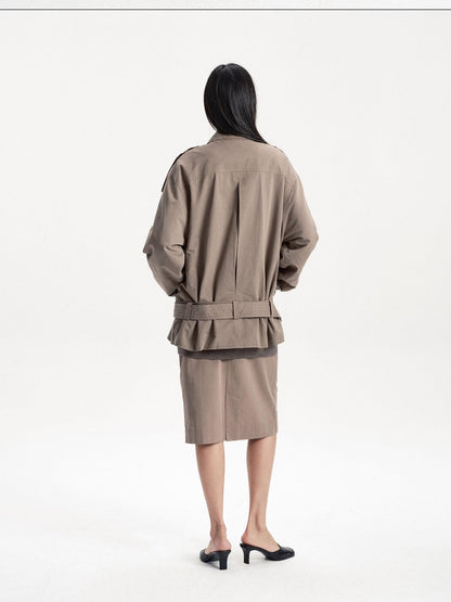 LYUOCHENG Sand Wash Front Slit Straight Lyocell Cotton Women&