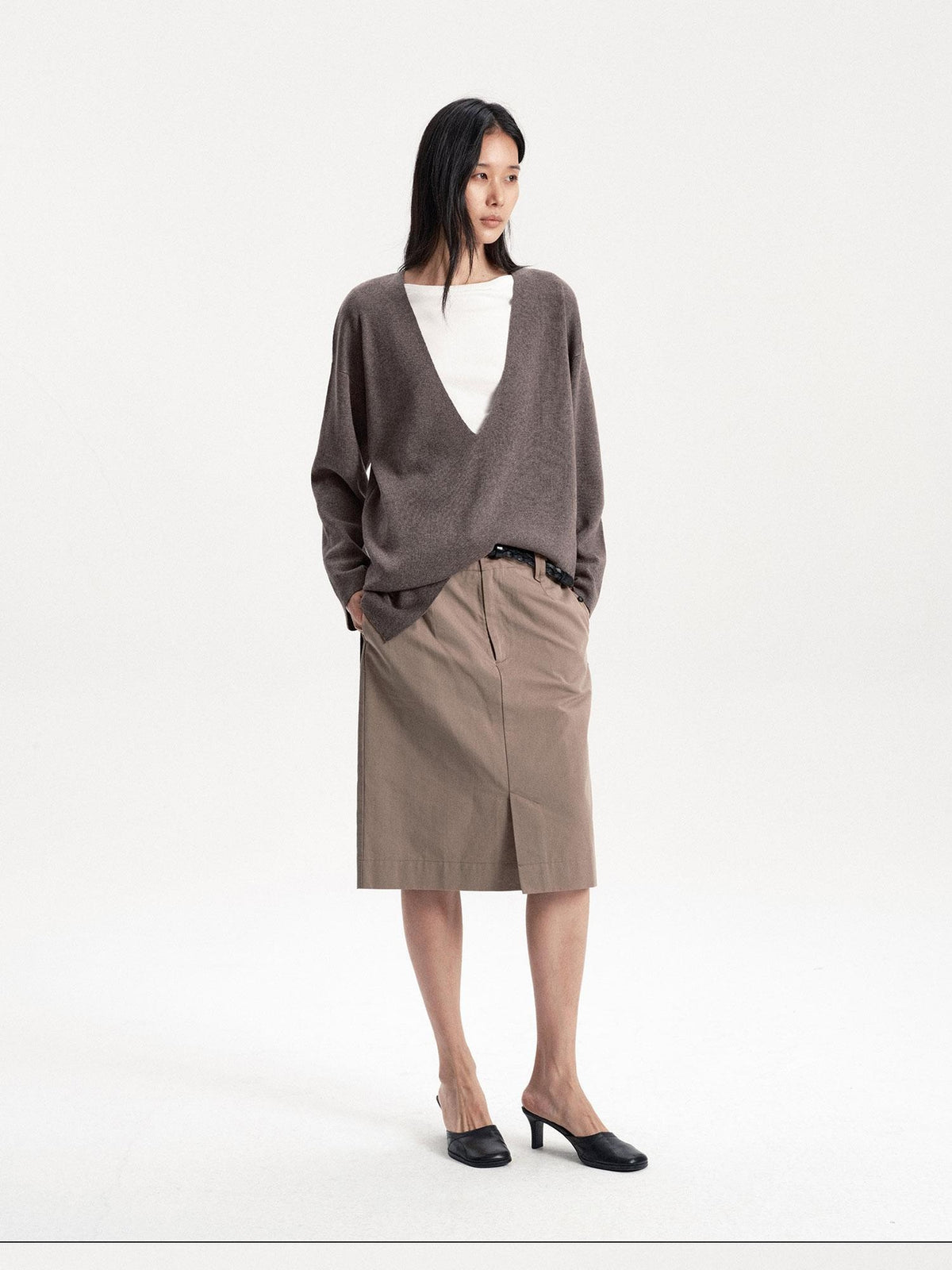 LYUOCHENG Sand Wash Front Slit Straight Lyocell Cotton Women&