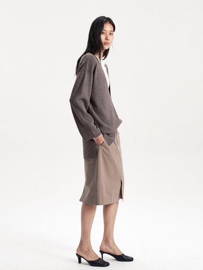LYUOCHENG Sand Wash Front Slit Straight Lyocell Cotton Women&