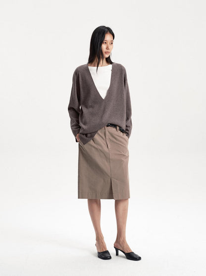 LYUOCHENG Sand Wash Front Slit Straight Lyocell Cotton Women&