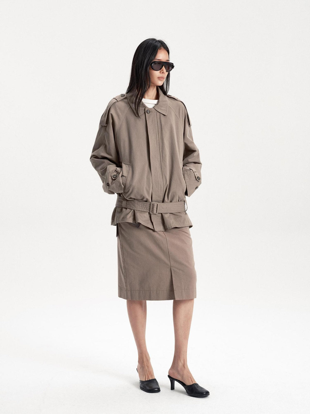 LYUOCHENG Sand Wash Front Slit Straight Lyocell Cotton Women&