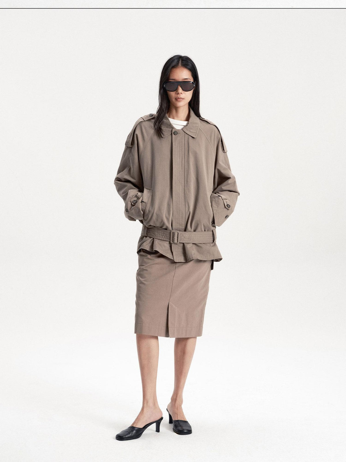 LYUOCHENG Sand Wash Front Slit Straight Lyocell Cotton Women&