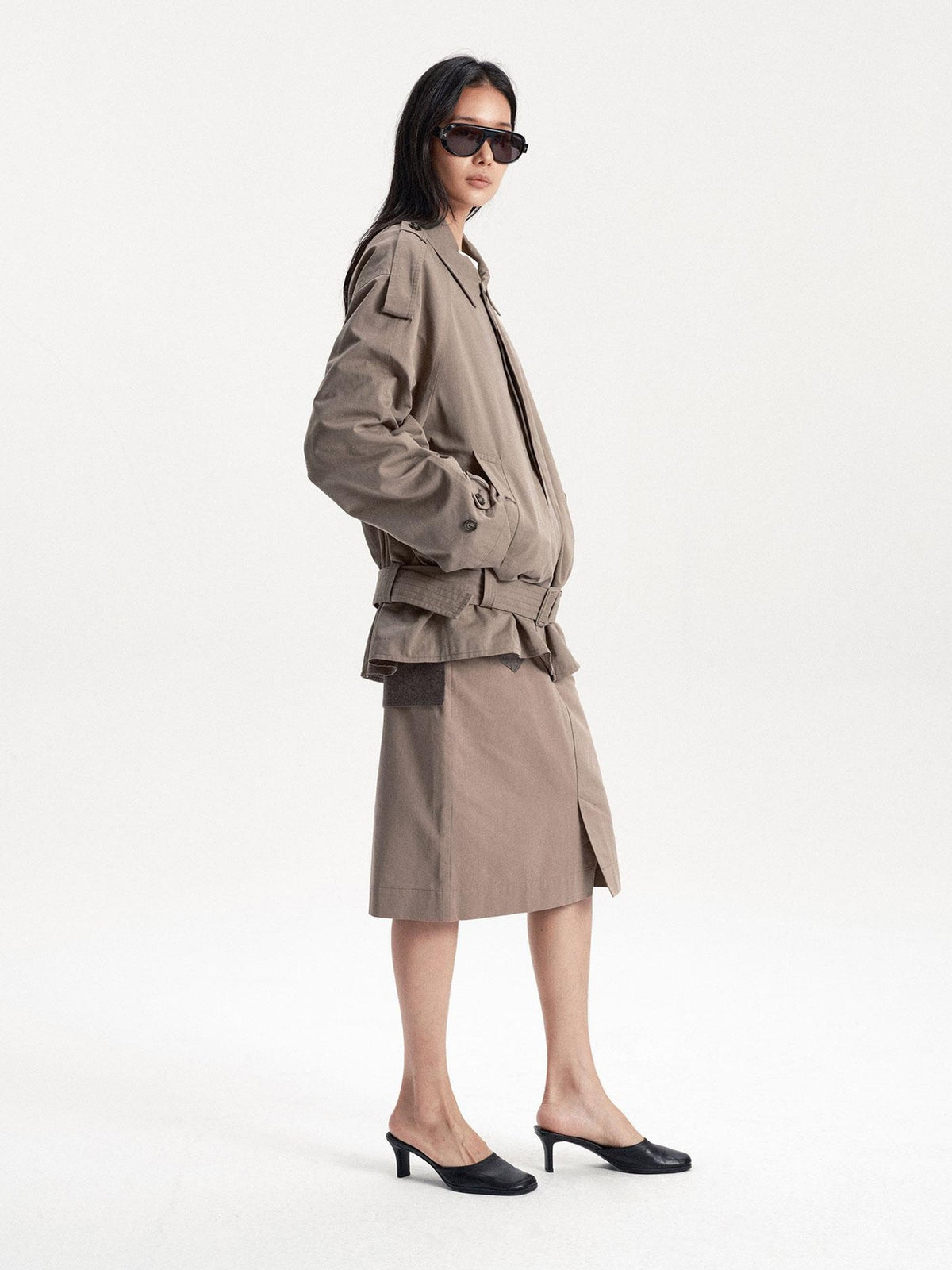 LYUOCHENG Sand Wash Front Slit Straight Lyocell Cotton Women&