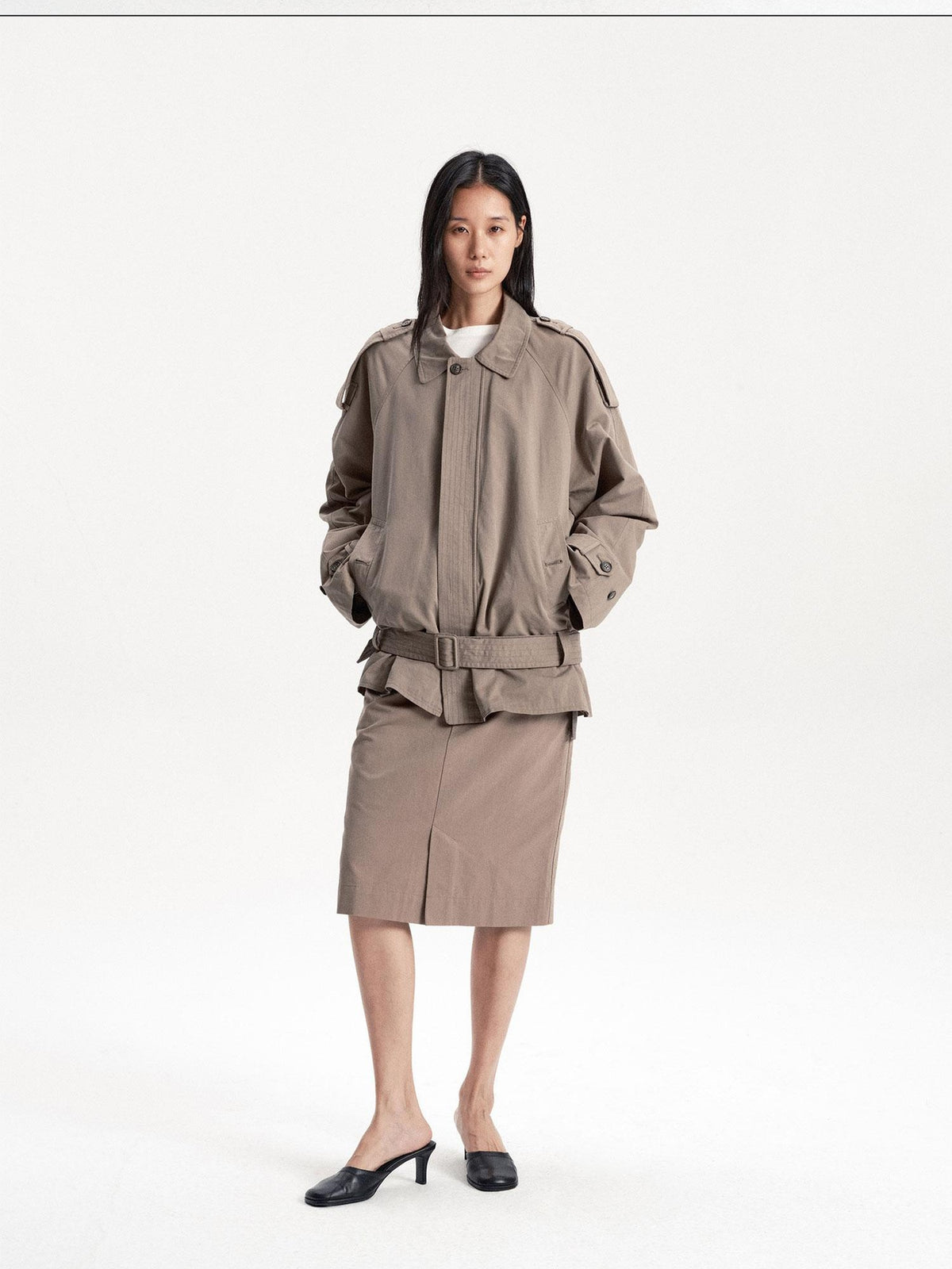 LYUOCHENG Sand Wash Front Slit Straight Lyocell Cotton Women&