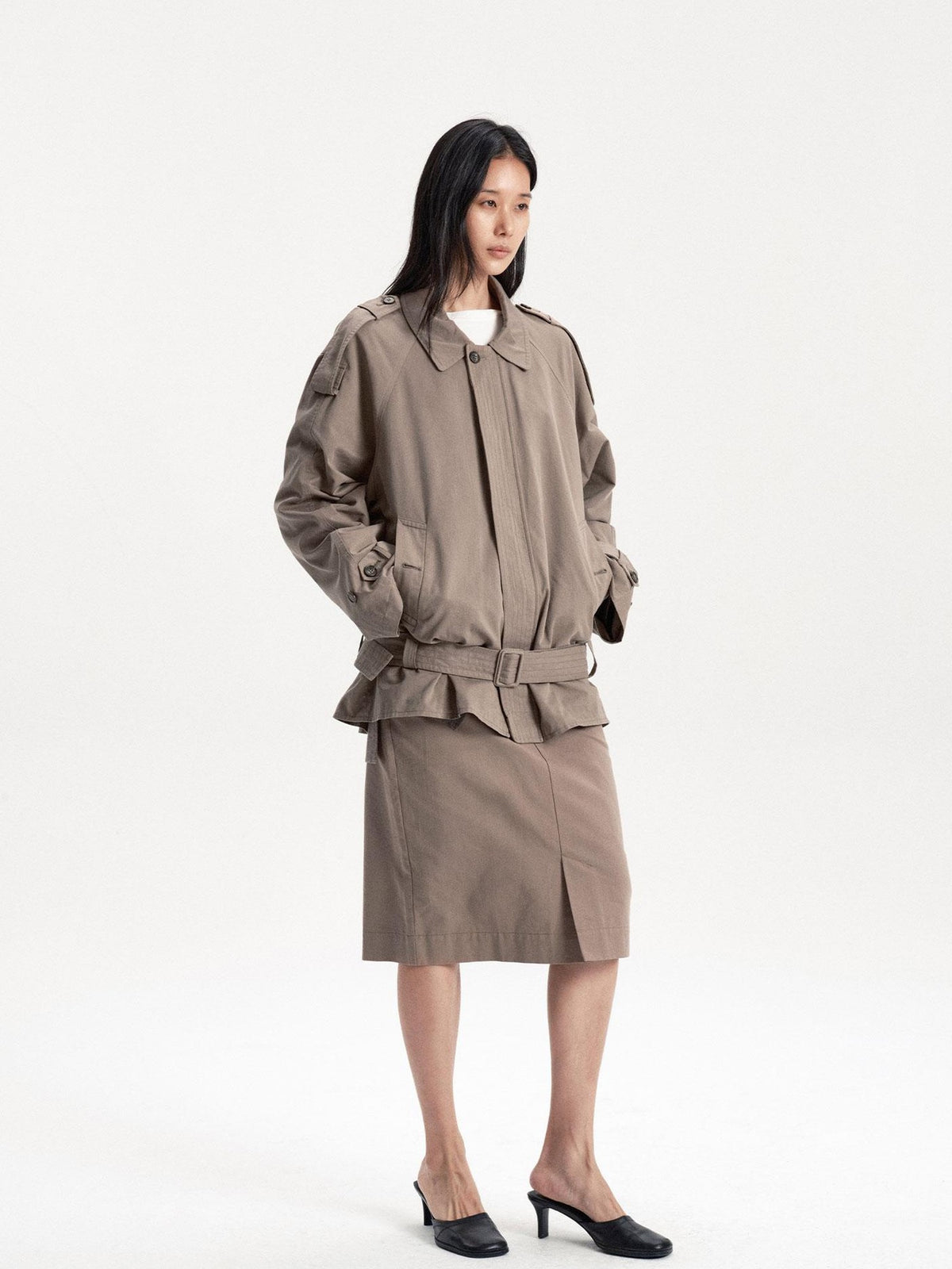 LYUOCHENG Sand Wash Front Slit Straight Lyocell Cotton Women&