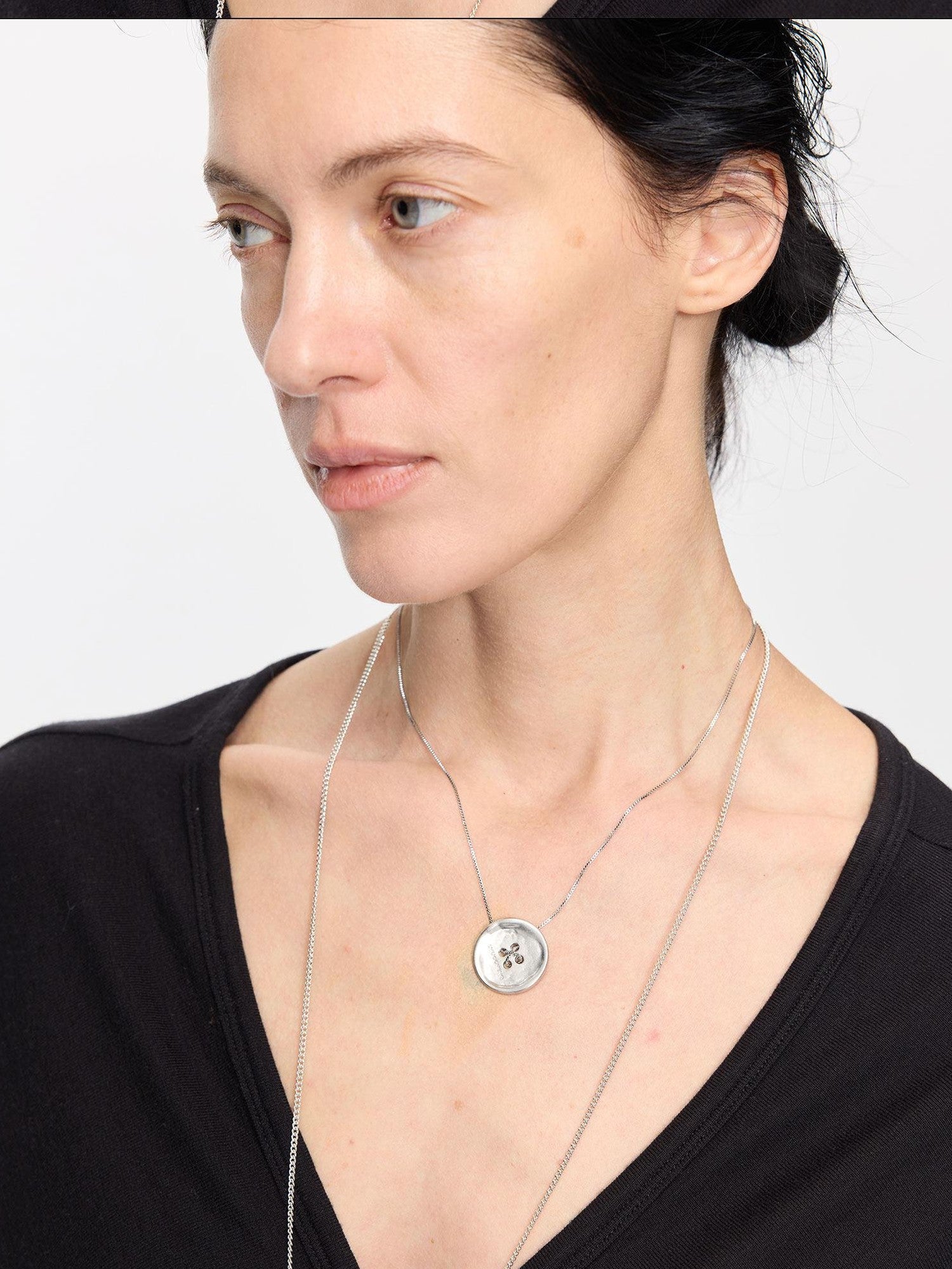 LYUOCHENG Silver Minimalist Button Layered Women&