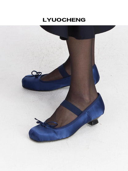 LYUOCHENG Silver Navy Low Heel Ballet Mary Janes