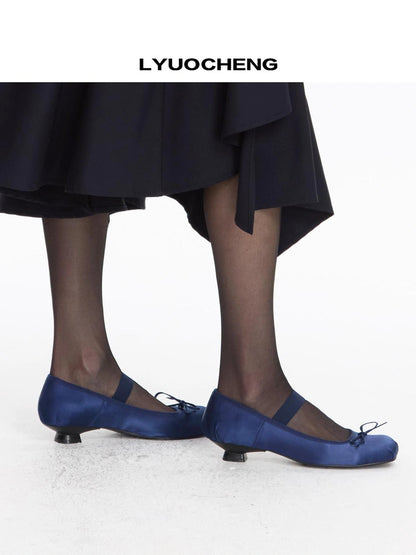 LYUOCHENG Silver Navy Low Heel Ballet Mary Janes