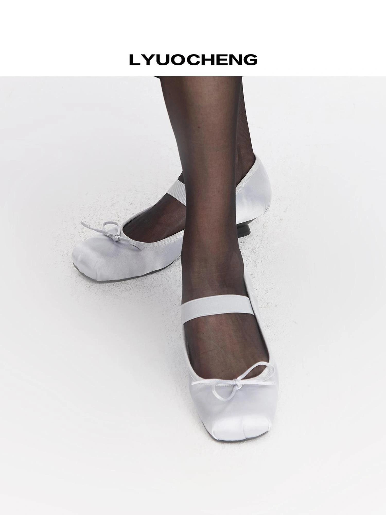 LYUOCHENG Silver Navy Low Heel Ballet Mary Janes