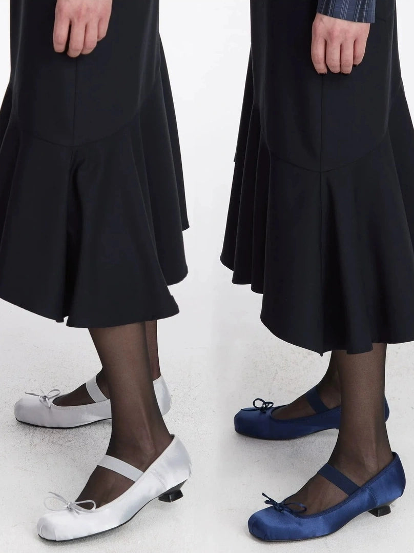 LYUOCHENG Silver Navy Low Heel Ballet Mary Janes