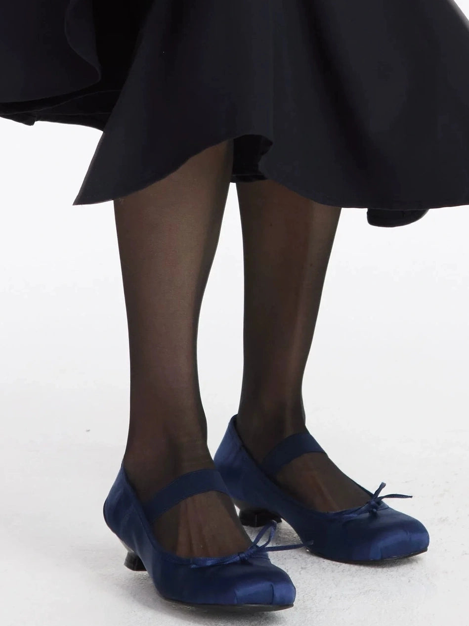 LYUOCHENG Silver Navy Low Heel Ballet Mary Janes