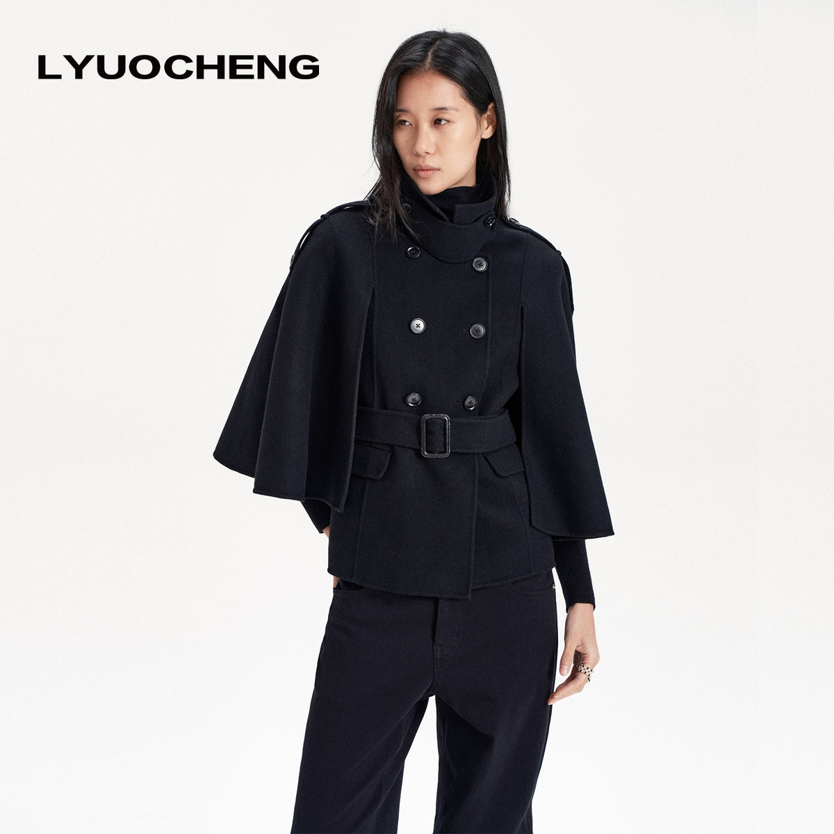 LYUOCHENG_Sleeveless_Double_Breasted_Belted_Wool_Blend_Women&